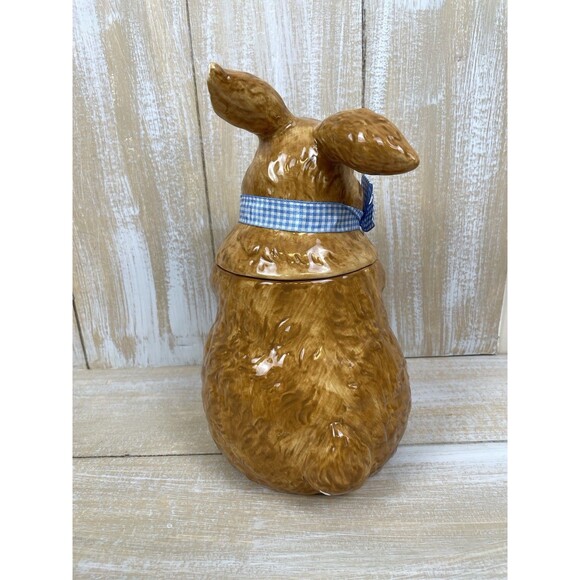 Pier 1 Bunny Rabbit Dolomite/ Ceramic Cookie Jar Canister Spring Easter READ - Picture 4 of 12